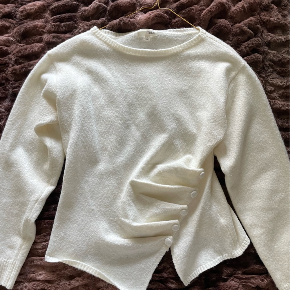 Sunday Edition Cozy Ivory Button-Side Knit Sweater NWOT